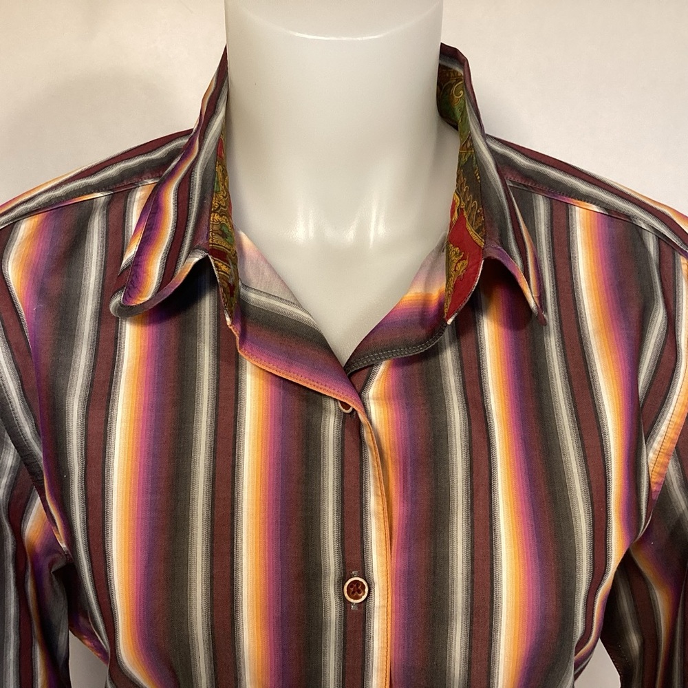 Robert Graham Women’s Multi Colored Striped Button Down Long Sleeve Shirt Sz 12 - Picture 2 of 16